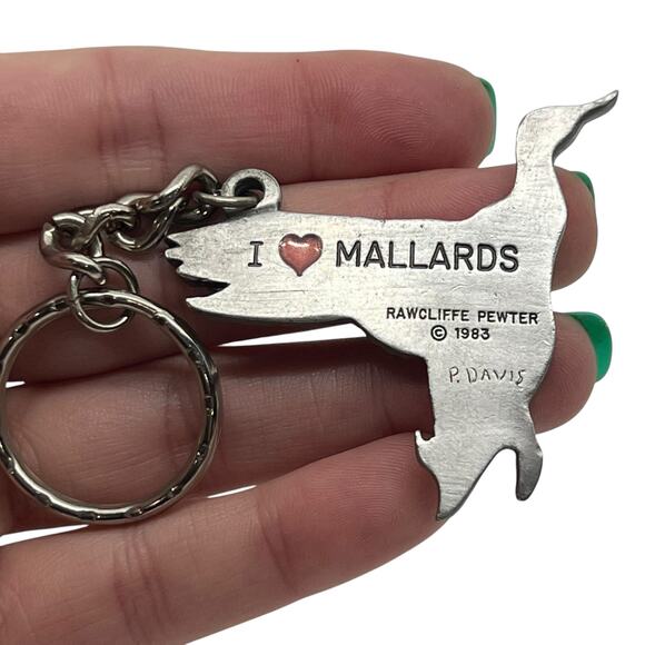 Rawcliffe Pewter I ❤️ MALLARDS Duck Keychain Vintage 1983 P. Davis Collectible - Picture 6 of 13